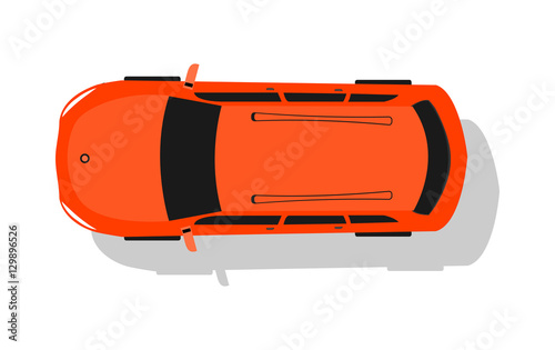 Red Car Top View Flat Design Vector Illustration