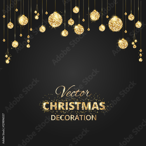 Black and gold Christmas background with glitter decoration.