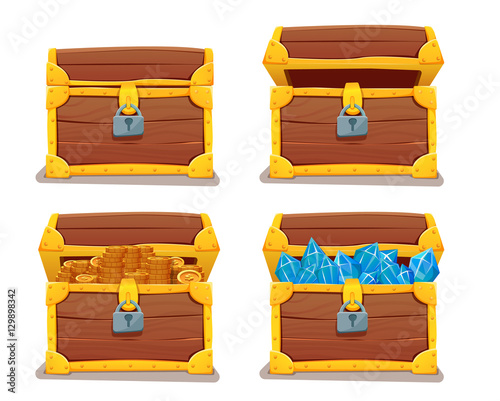 Treasure chest with gems and gold. vector illustration