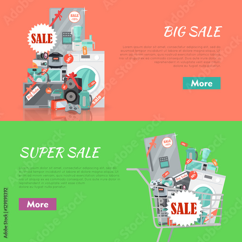 Big Super Sale Banners Set. Household Appliances