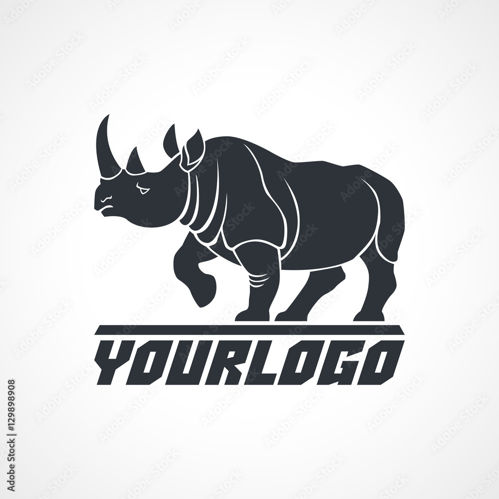 Fotografie Rhino standing logo sign vector illustration on white background