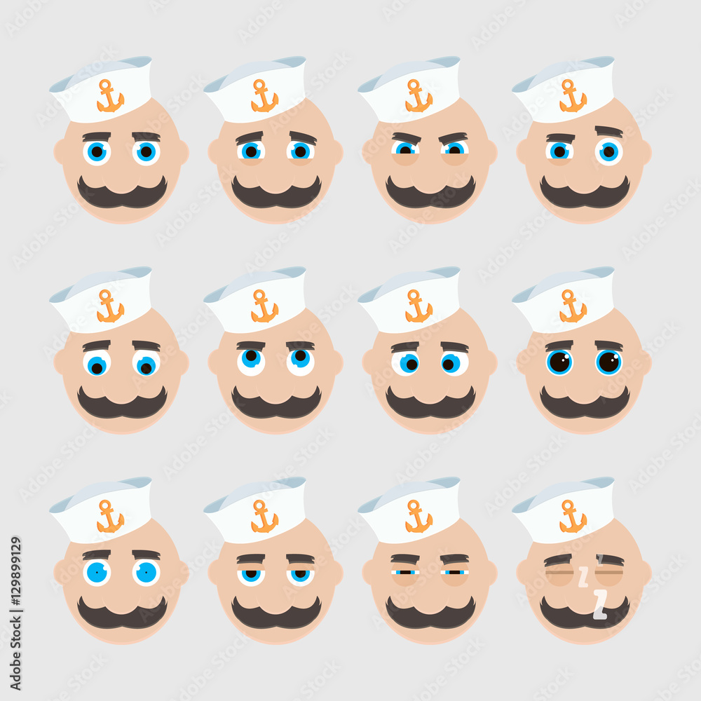 Set of cute sailor emoticons. Set of cute sailor emoticons.