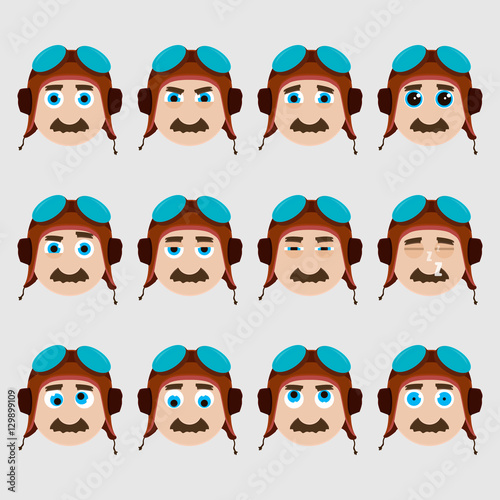 Set of cute pilot emoticons.