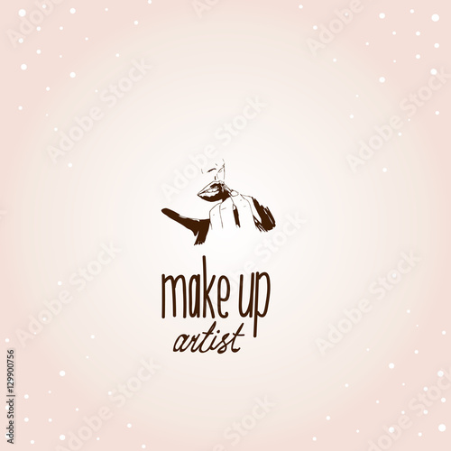 Woman visagist makeup artist paints on the face of his client. Illustration 