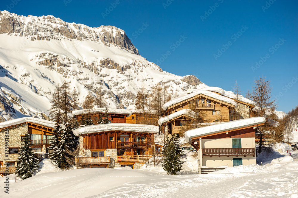 Alpine winter mountain landscape. French Alps with snow. Alpine winter mountain landscape. French Alps with snow.