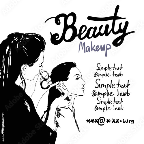 Woman makeup makeup artist paints on the face of his client. 