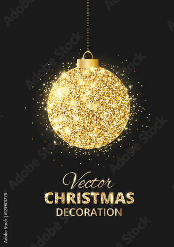 Black and gold Christmas background with glitter decoration.