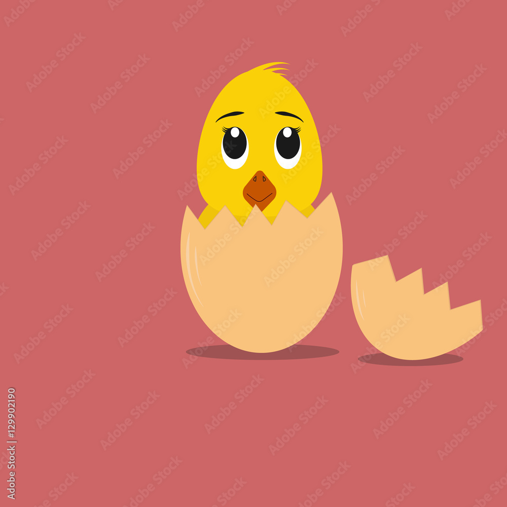 Fluffy little cartoon chick hatched from an egg Fluffy little cartoon chick hatched from an egg