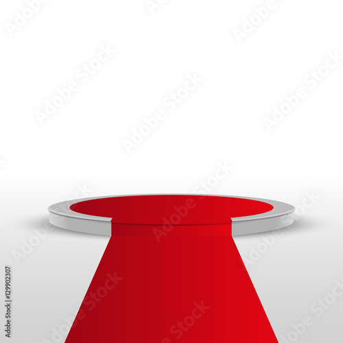 Red carpet and round podium, abstract background, vector