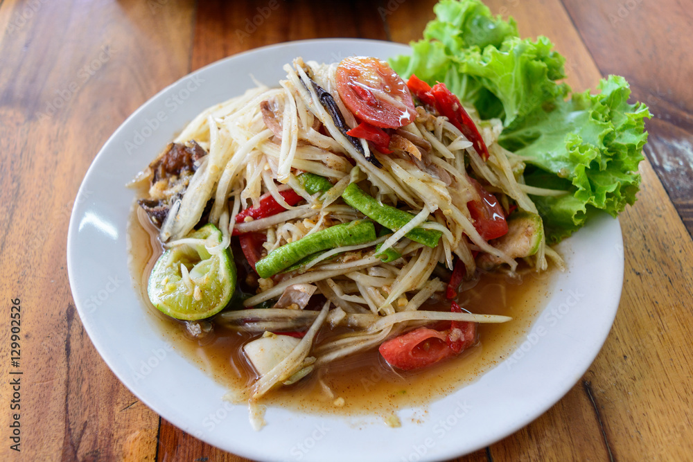 Som Tum, Papaya salad with Pickled crab ,Thai food, Thailand Som Tum, Papaya salad with Pickled crab ,Thai food, Thailand