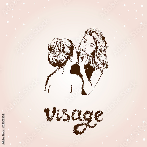 Woman visagist makeup artist paints on the face of his client. Illustration 
