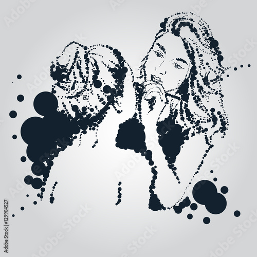 Woman visagist makeup artist paints on the face of his client. Illustration 

