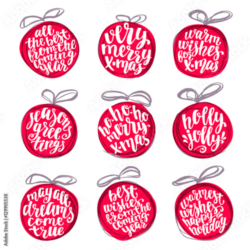 Christmas ball word cloud, holidays hand lettering collage.