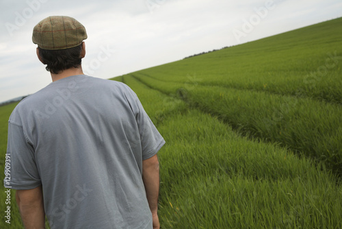Rear view of a man standing in tilt field © moodboard