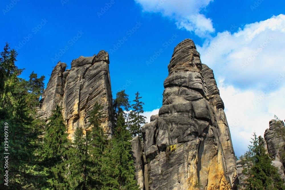 View of the sandstone Pillars. Teplice-Adrspach Rock Town. Rocky town in Adrspach - National Nature Reserve in the Czech Republic, Europe
