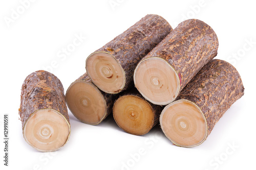 isolated wooden briquettes on a white background