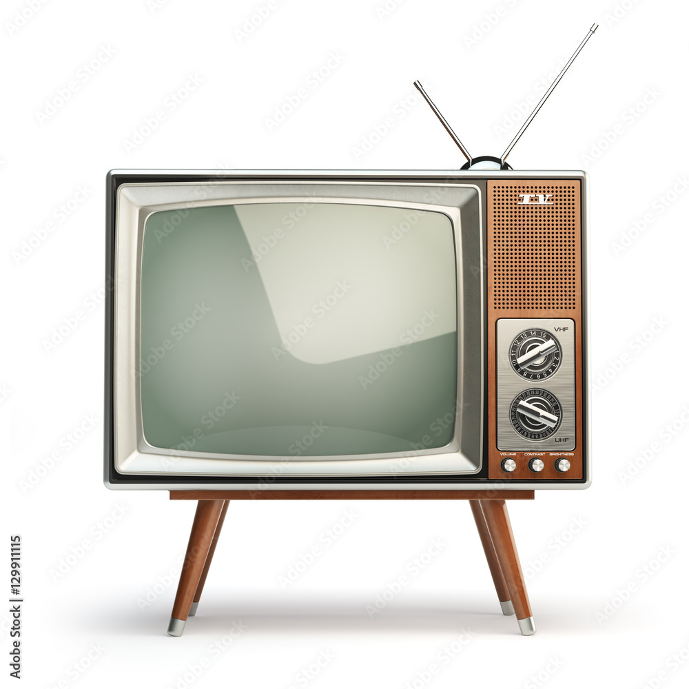 Retro TV set isolated on white background. Communication, media Stock