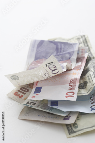 Euro notes on white background