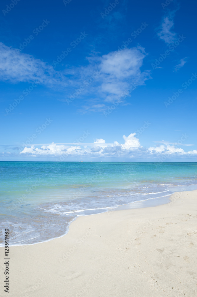 Empty tropical dream beach on an island off the remote coast of Bahia, Nordeste, Brazil