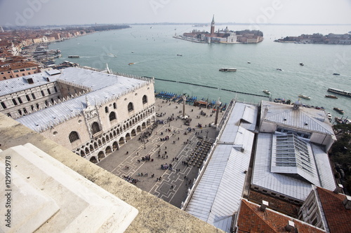 St. Marks Square looking over the Lido di Venezia to Isola di San Giorgio Maggiore, from Campanile, Venice, Veneto photo