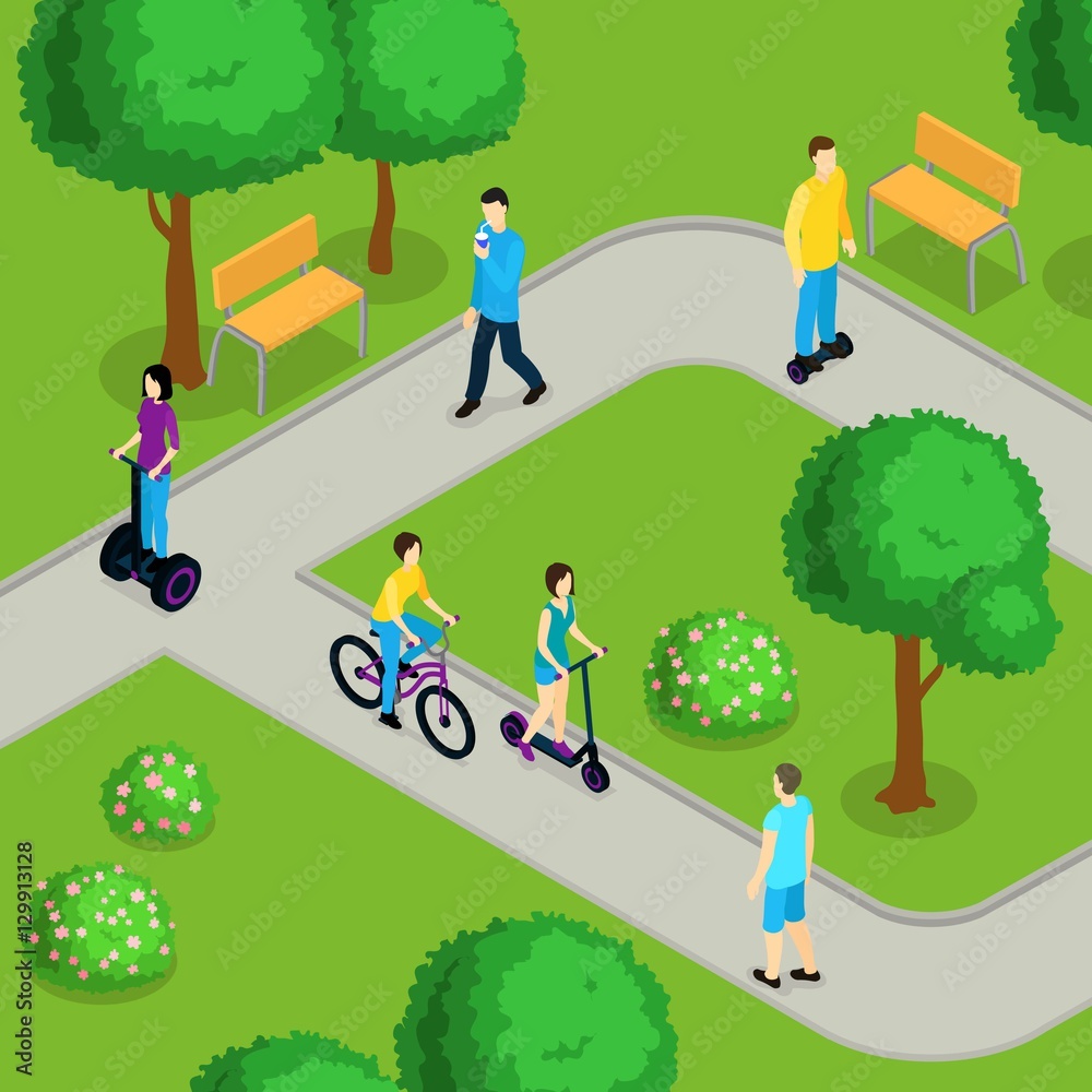 Isometric People Ride Composition Isometric People Ride Composition