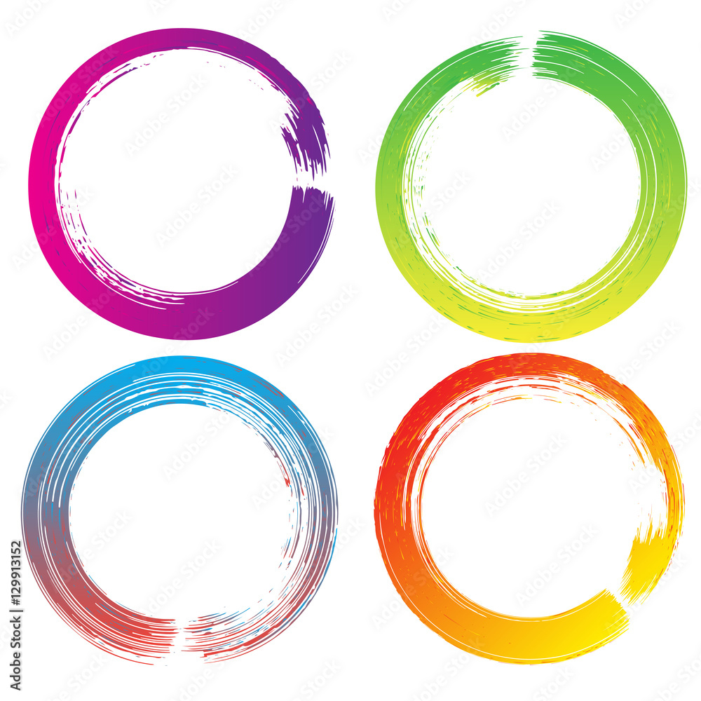 Set of colorful brushstroke circles. Abstract handdrawn grunge e