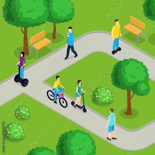 Isometric People Ride Composition