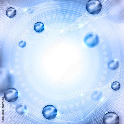 Beautiful abstract background with light blue balls, lines and lights, place for your text