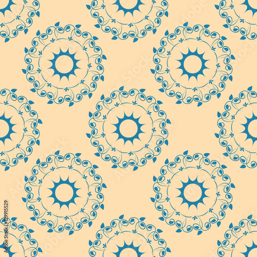 Round floral ornament. Repeated round element. Seamless pattern.