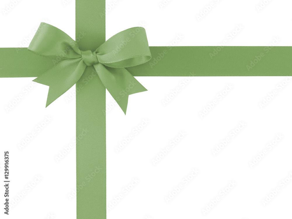 cross green ribbon bow isolated on white, for simple decorate gift box cross green ribbon bow isolated on white, for simple decorate gift box