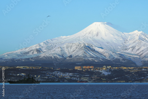 Avachinsky volcano over Petropavlovsk Kamchatsky Russia