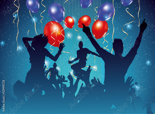 party background with dancing people silhouette