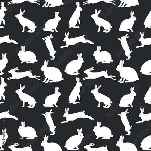 cute rabbit illustration, seamless pattern on blue background