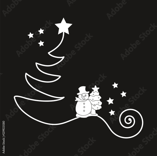 Vector illustration of a stylized Christmas tree with snowman, albero di Natale stilizzato con omino di neve