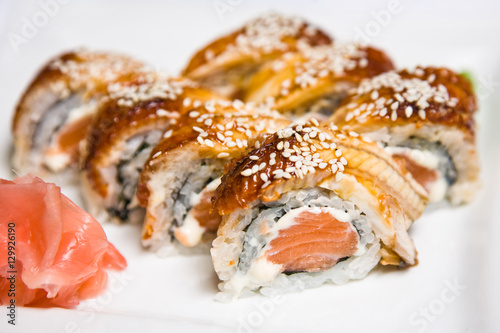 Japanese rolls with sesame and salmon