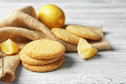Homemade cookies with lemon flavor closeup.