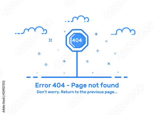 Vector Illustration of background template web page. Concept error 404 page not found in flat line style for website. Outline blue isolated object.