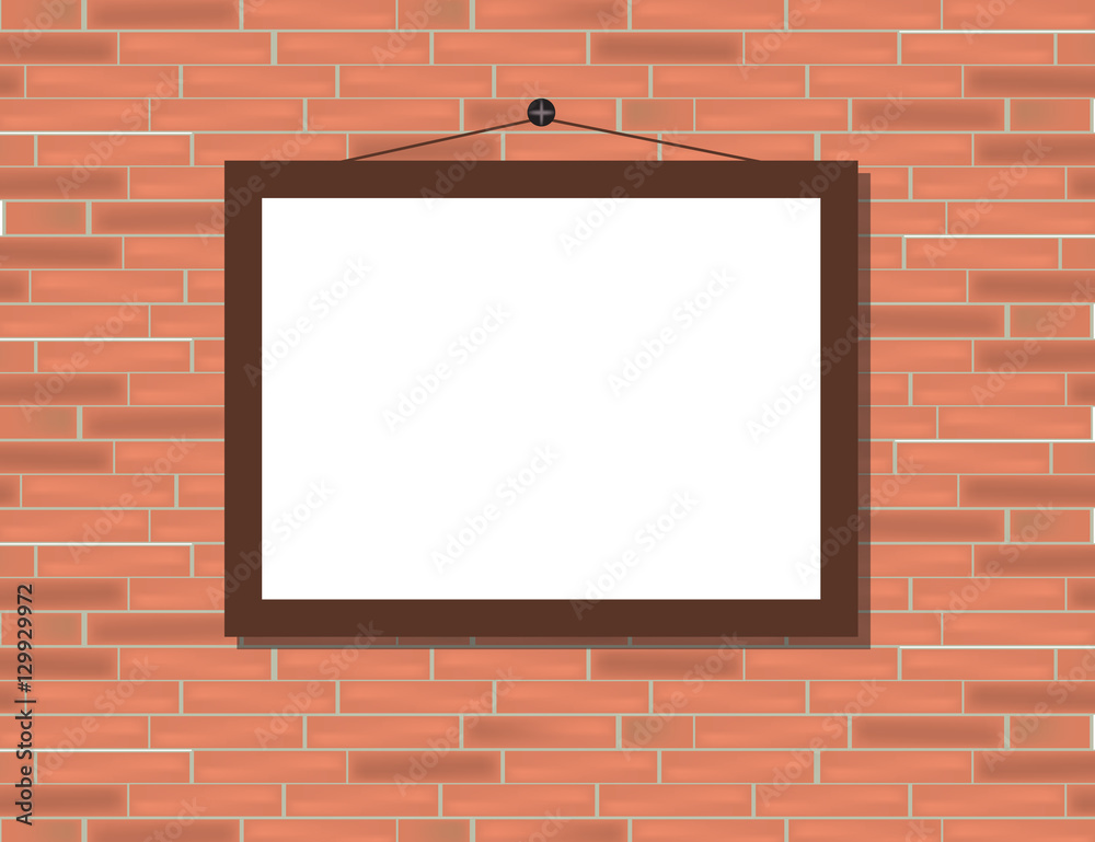 Vector trendy blank poster on the red brick wall realistic mockup Vector trendy blank poster on the red brick wall realistic mockup