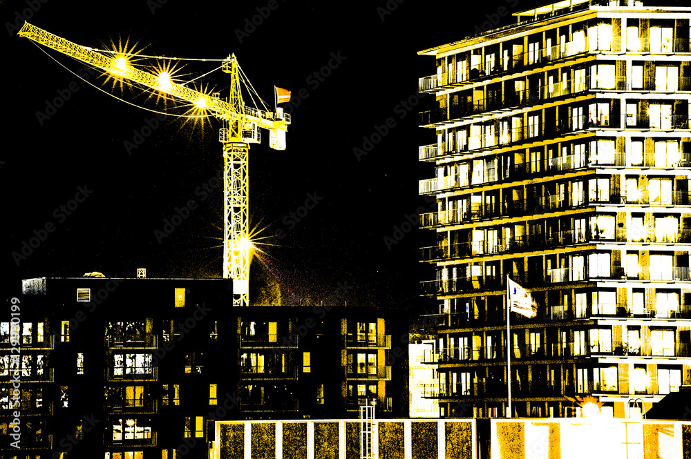 Fotografie Nighttime construction, Ensjø, Oslo, Norway