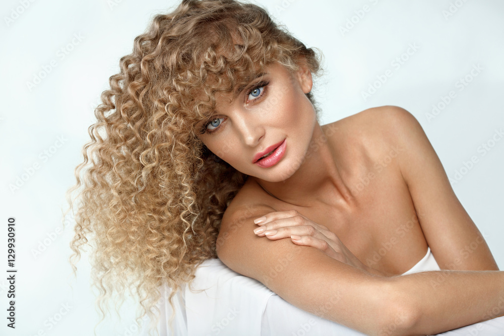 Beautiful Woman Model With Blonde Curly Hair And Soft Skin Beautiful Woman Model With Blonde Curly Hair And Soft Skin