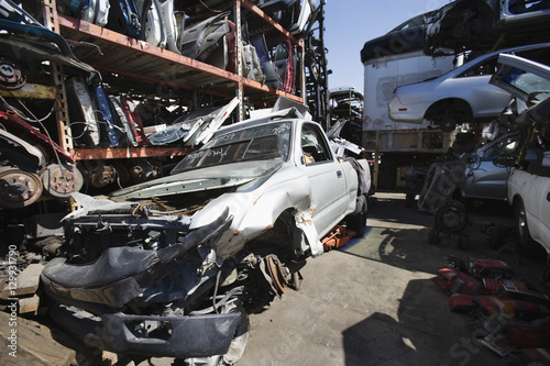 Wrecked cars and vehicle parts at scarp yard