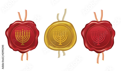 gold and red wax seal with hanukkah menorah