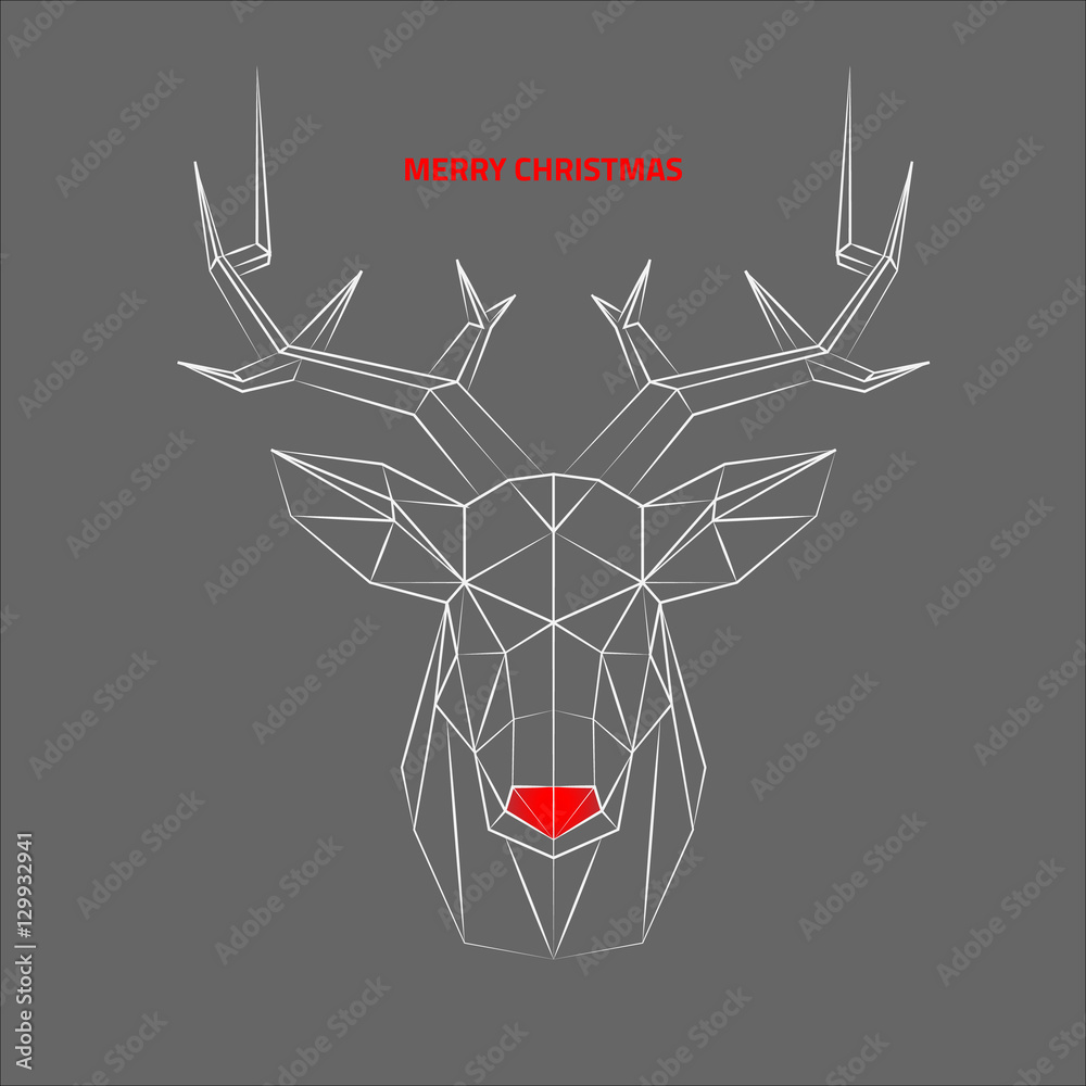 Merry Christmas. Linear sketch of the head of a deer, gray background, strict line.