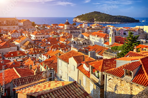 Panorama Dubrovnik Old Town roofs at sunset. Europe, Croatia photo