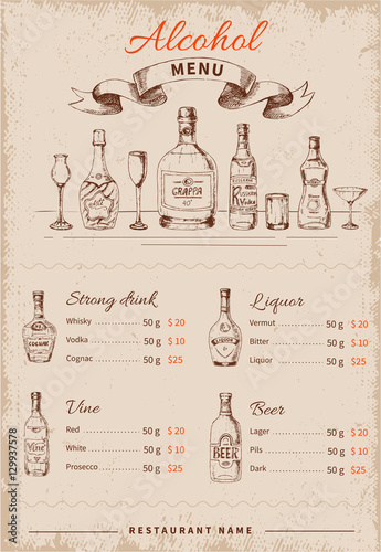 Alcoholic Drinks Hand Drawn Menu