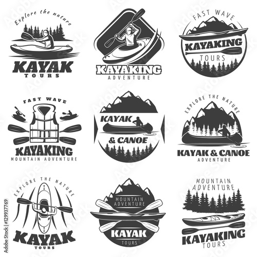 Kayaking Tour Labels Set