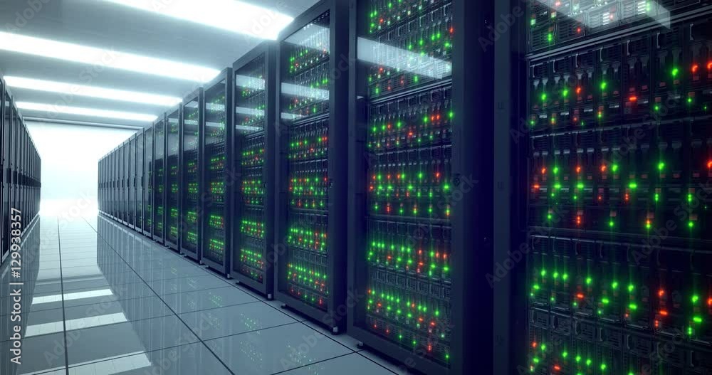 8k 4k Data center cloud servers and storage. Web server. Racks and ...
