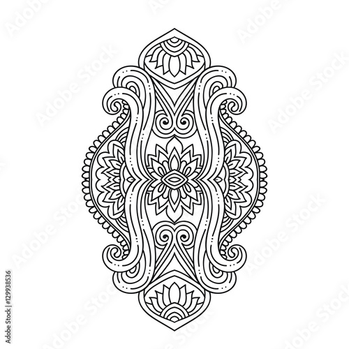 stylized Henna tattoo flower template in Indian style. Ethnic floral paisley Lotus. Mehendi style.illustration in zentangle doodle style for coloring page for adult, cards,print