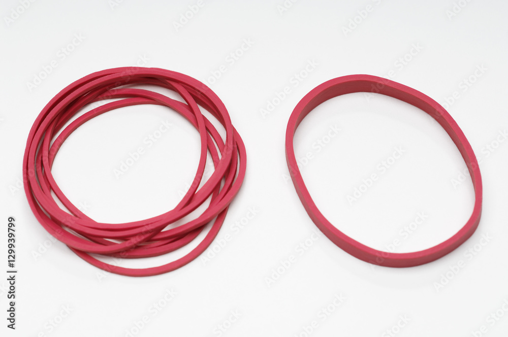 Red rubber bands on white background Red rubber bands on white background