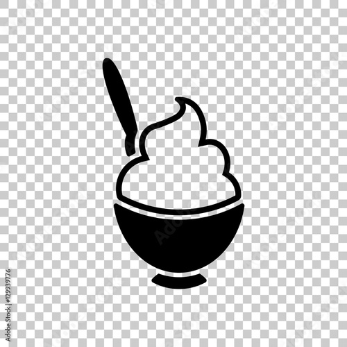 ice cream or porridge in bowl icon. Black icon on transparent ba